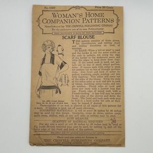 Women's Home Companion Antique Early 1900's  Pattern #4307 Scarf Blouse Bust 36